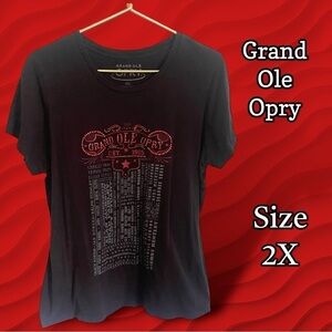 Grand Ole Opry Bling Logo Red Black Bodycon Short Sleeve T-shirt Size 2XL
